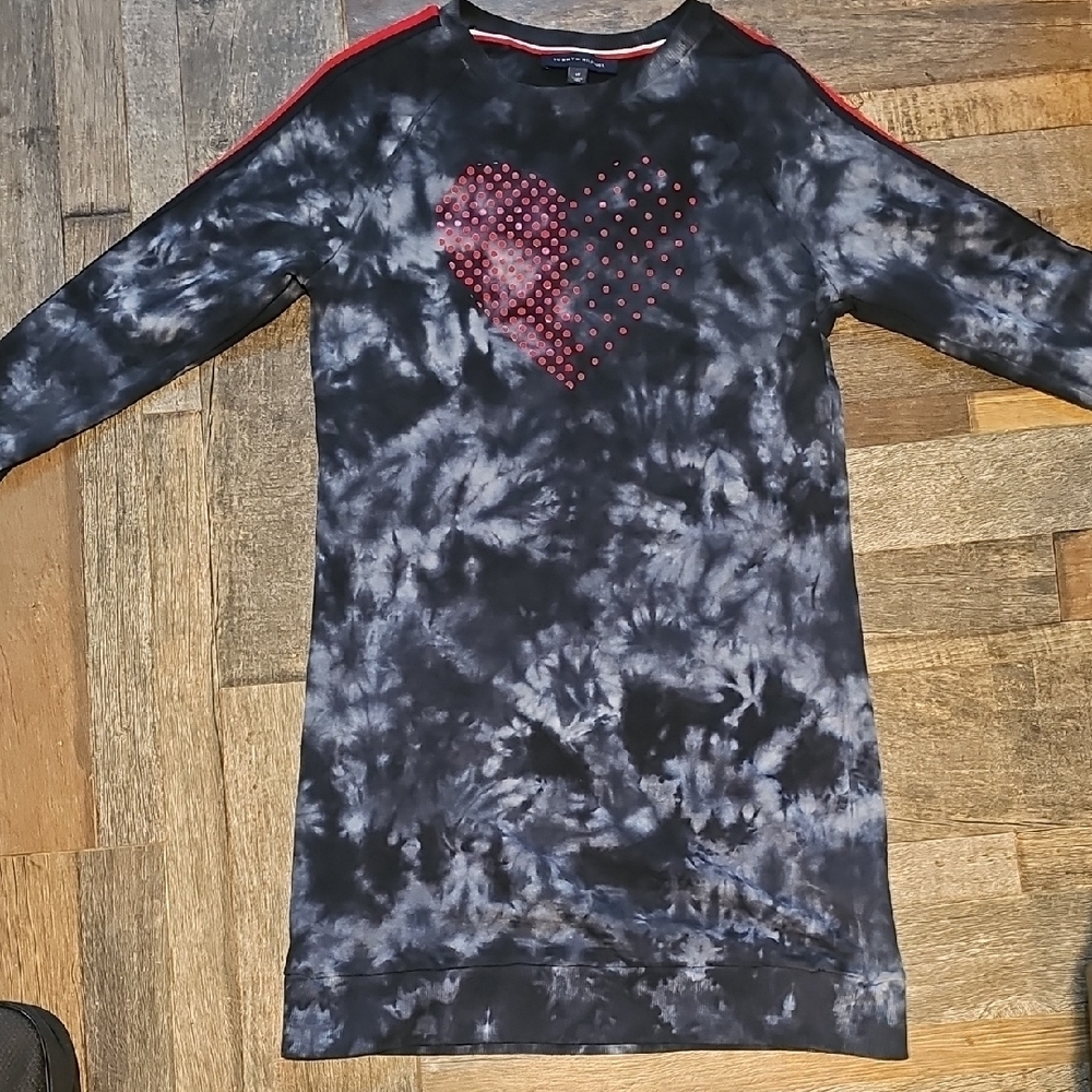 Tommy Hilfiger Women Blue Tie Dye Sweatshirt Drees S Heart Side Stripe. - Picture 9 of 11